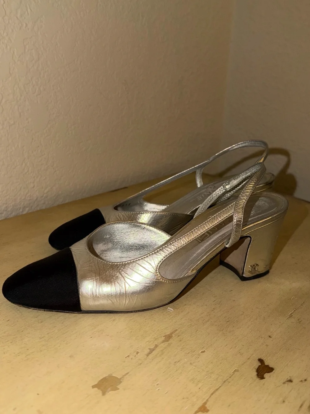CHANEL Metallic Slingback Pumps